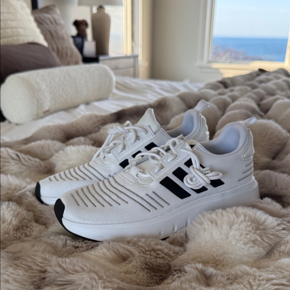 adidas White Kids Sneakers with Black Stripes NWOT